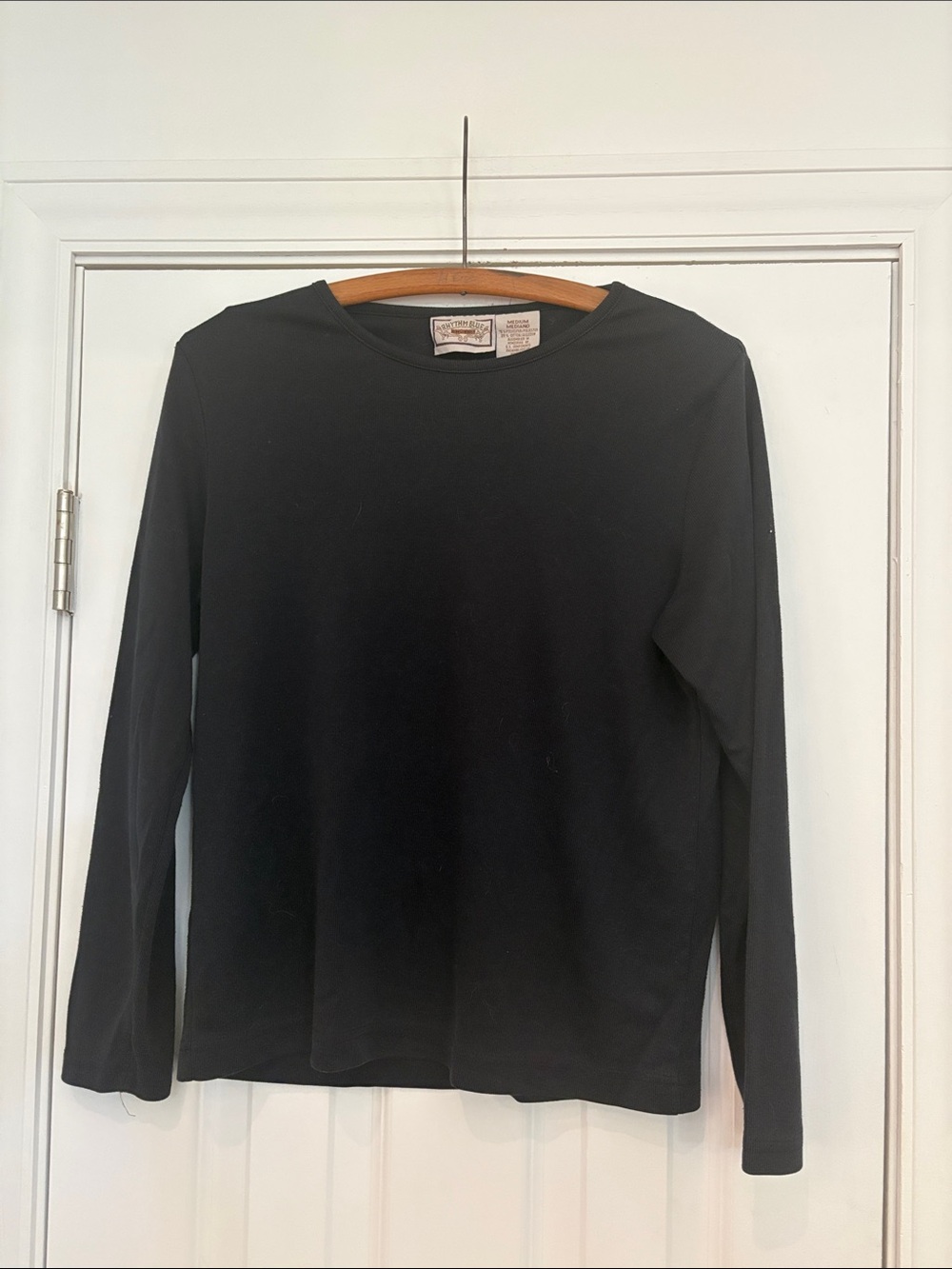Vintage Rhythm Blue Black Ribbed Long Sleeve Crewneck Top - Medium